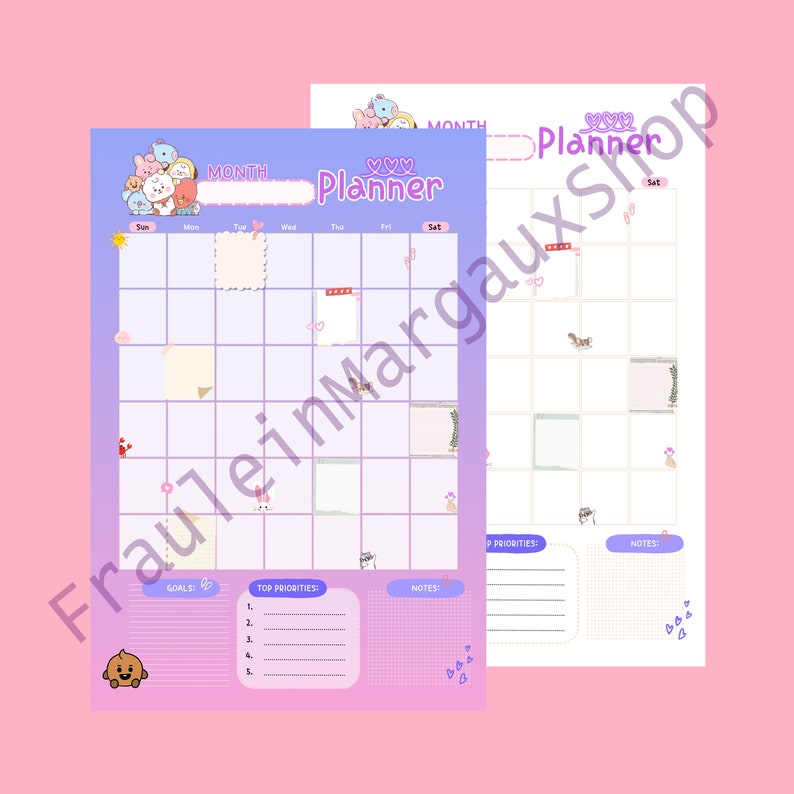 BTS Monthly Planner | BT21 Monthly Planner | KPOP Stationery Journal ...