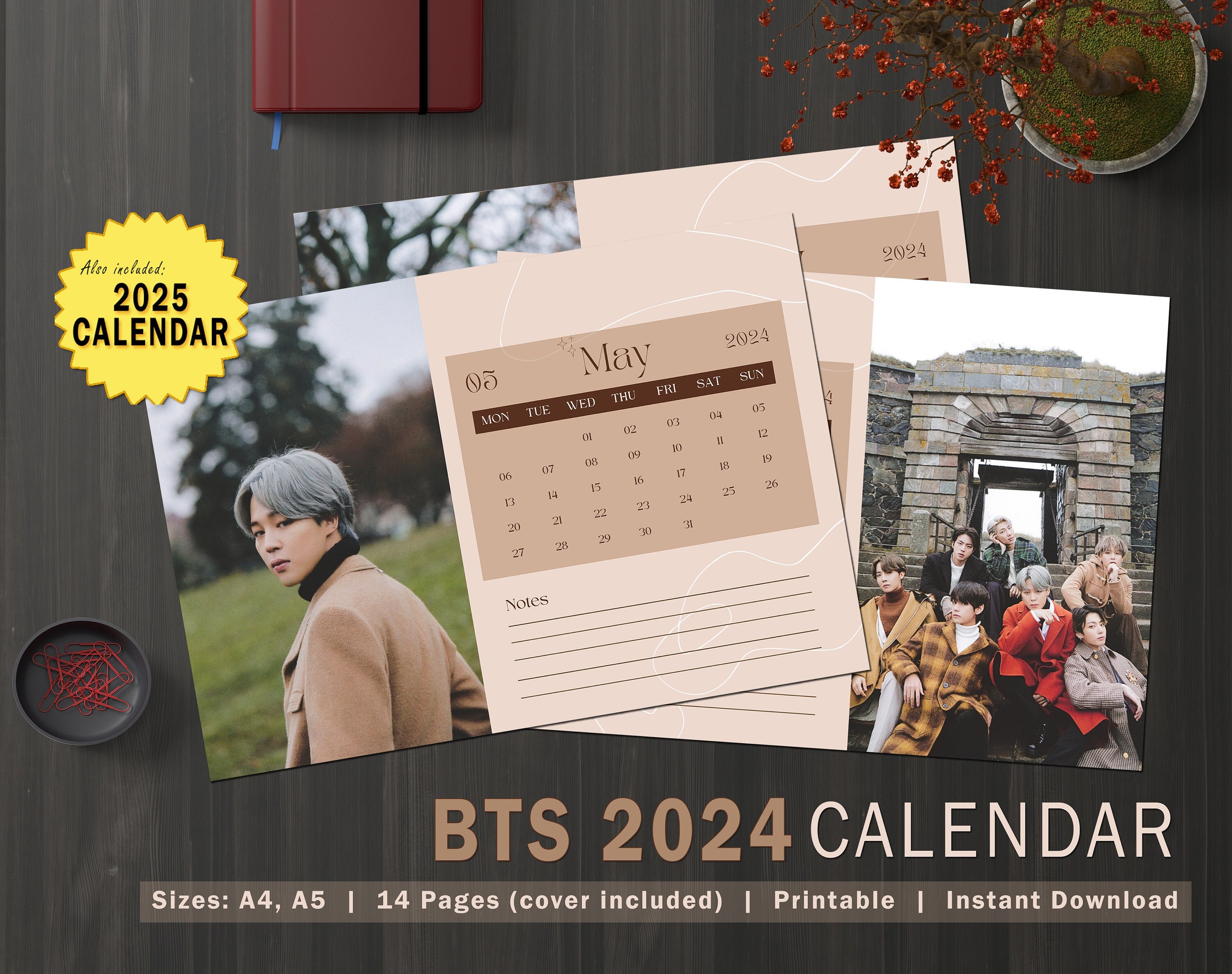 BTS Calendar 2024 BTS Aesthetic Elegant Bts Desk Calendar Digital Bts Desk Calendar 2025