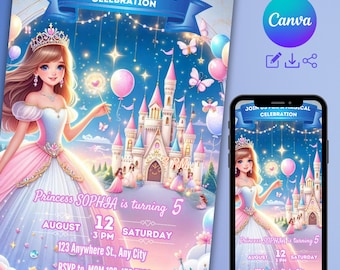 Princess Birthday Invitation, Editable Princess Invitation, Princess Party Invitation, Castle Birthday Invitation Template Printable