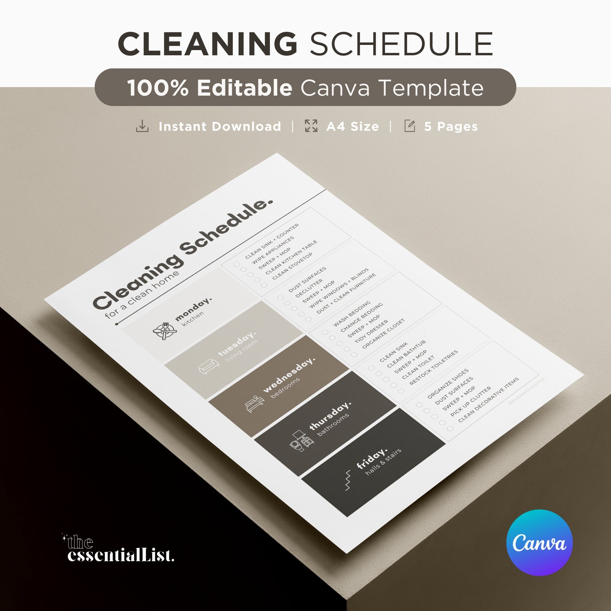 Editable Canva Cleaning Schedule Template, Digital and Printable ...