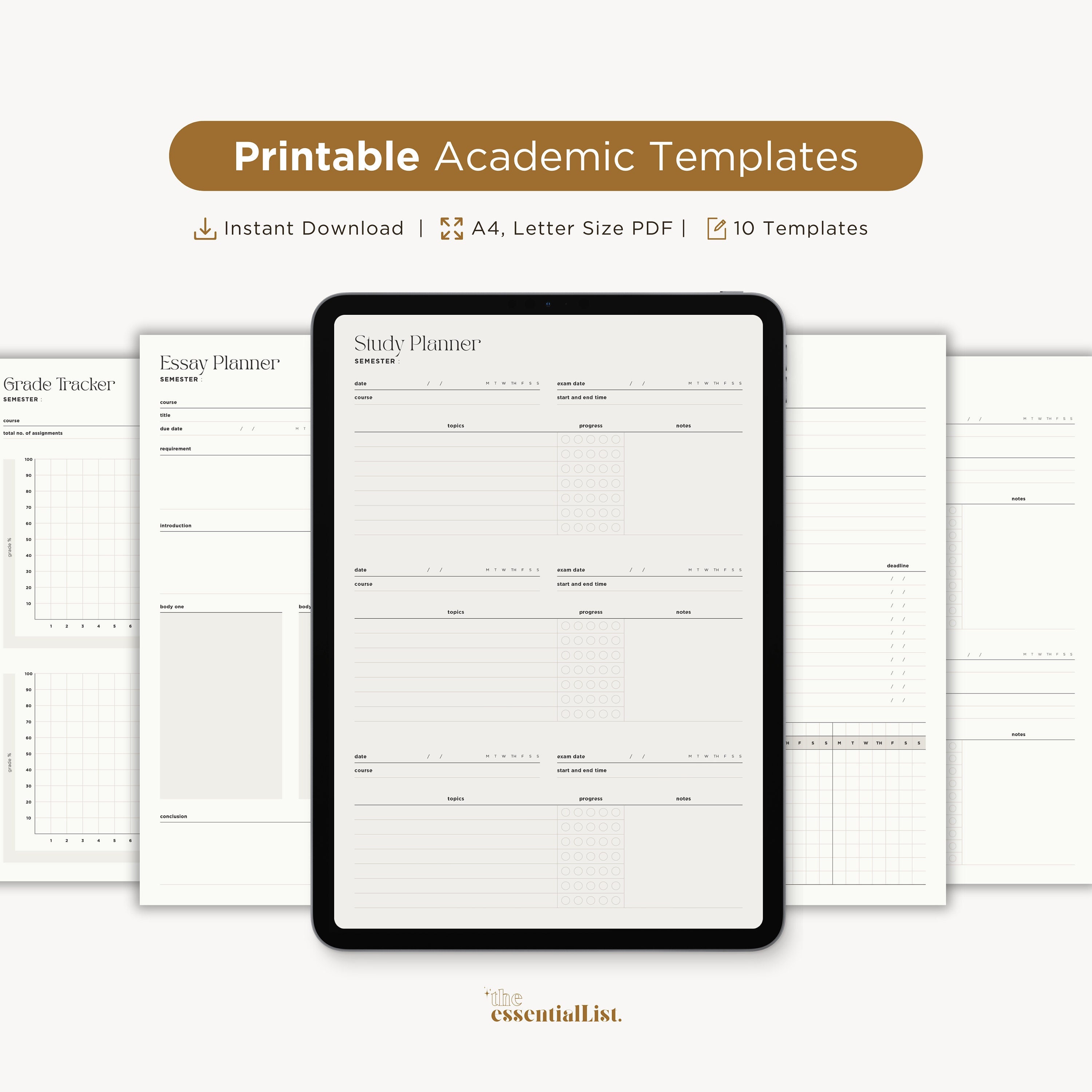 Printable Academic Templates for Students, Study Planner, Instant PDF ...