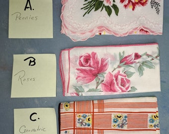 1940s printed linen handkerchiefs