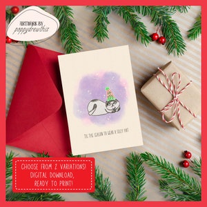 Festive Felines - A Grumpy Cat in a Christmas Hat : carte de Noël imprimable, cartes numériques, téléchargement numérique, carte DIY