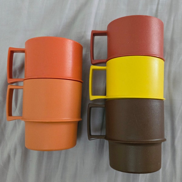 Vintage Tupperware Plastic Stackable Drinking Cups Retro Colours