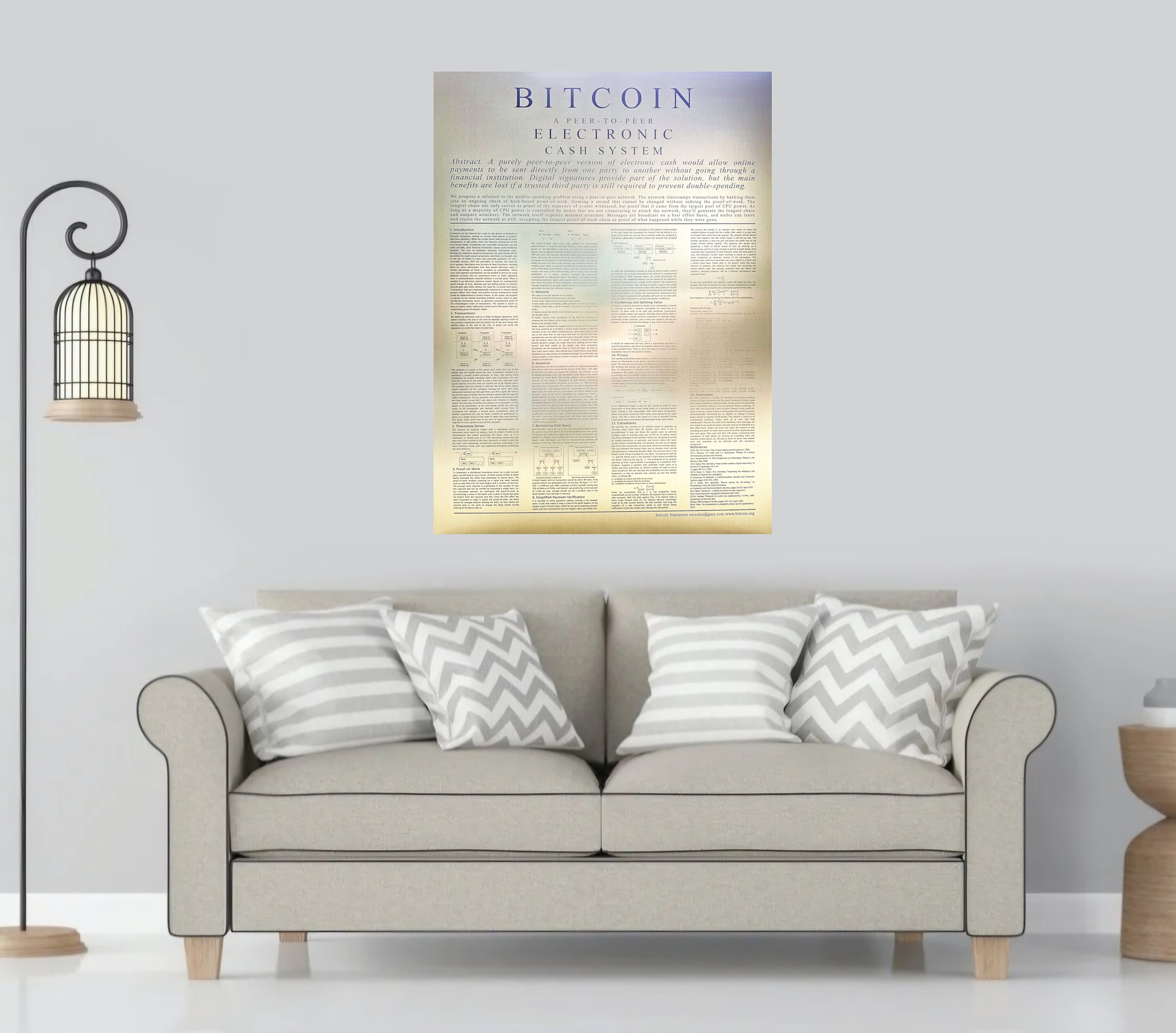 Bitcoin Whitepaper A3 Size Aluminium Poster - Gold Or Black