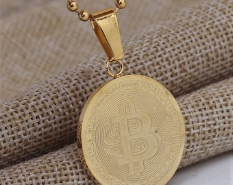 Collar con colgante de criptomoneda Bitcoin bañado en oro - Bitcoin B