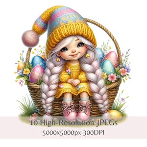 Easter Gnome Clipart, Easter Egg Clipart Decor, 10 High-Res JPEGs, Watercolor Sublimation, Printable Clipart, Scrapbooking, Digital Download