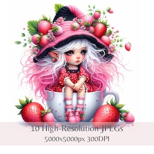 Erdbeer Zwerg Clipart, 10 Fantasy Obst Zwerge, High-Res Jpegs, Aquarell Kinderzimmer Drucke, Scrapbooking & Papierhandwerk, Instant Download
