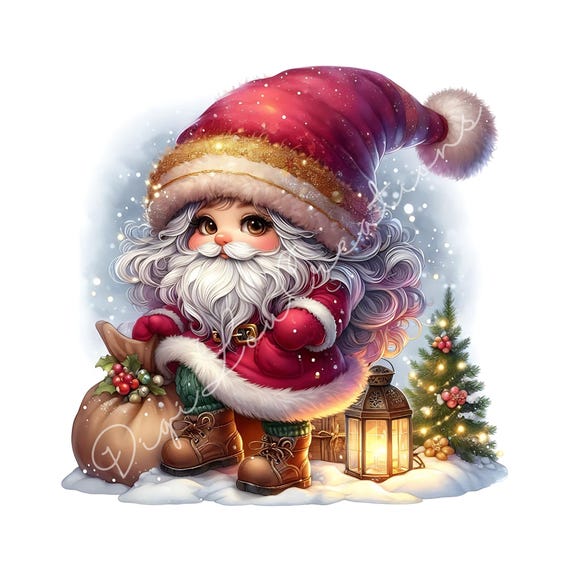 クリスマス ノーム クリップアート セット: 10 種類の水彩画風サンタ