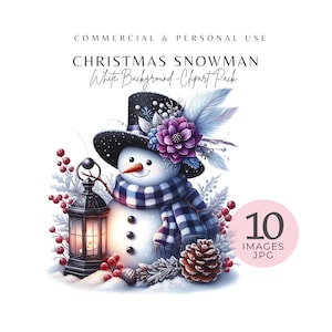 Winter Snowman Christmas Clipart | 10 High-Quality 300 DPI JPEGs | Watercolor Cute Snowman Art | Instant Holiday Digital Download