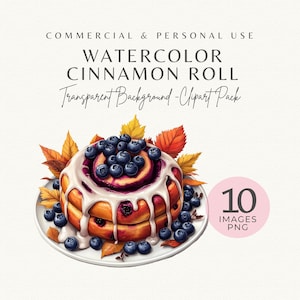 Rouleau à la cannelle PNG - 10 desserts pâtissiers automne aquarelle, PNG haute résolution pour dessert alimentaire imprimable, scrapbooking et travaux manuels, téléchargement immédiat