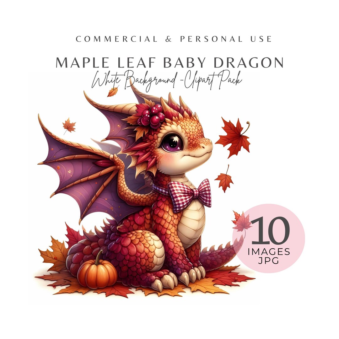 Watercolor Autumn Dragon Clipart: Maple Leaf Fantasy Art (digital ...