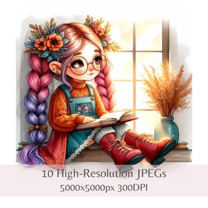 Watercolor Book Gnome Clipart: Bookworm Art, Reading Gnomes (Instant Download)