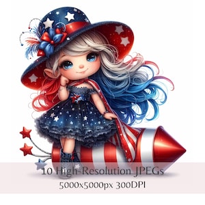 Clipart patriotique de nain – 10 gnomes du 4 juillet aquarelle, fichiers JPEG haute résolution pour le scrapbooking, journaux indésirables, créations en papier, téléchargement immédiat
