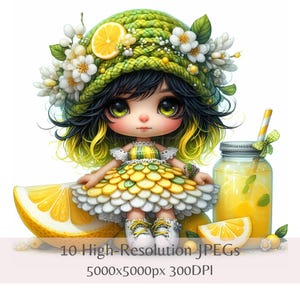 Paquete de imágenes prediseñadas de gnomos cítricos: 10 gnomos de frutas de verano en acuarela, JPEG de alta resolución para sublimación, manualidades de papel y descarga digital instantánea.