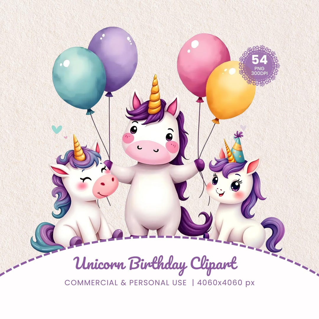 Watercolor Unicorn Clipart PNG Cute Whimsical Unicorns for Kids ...