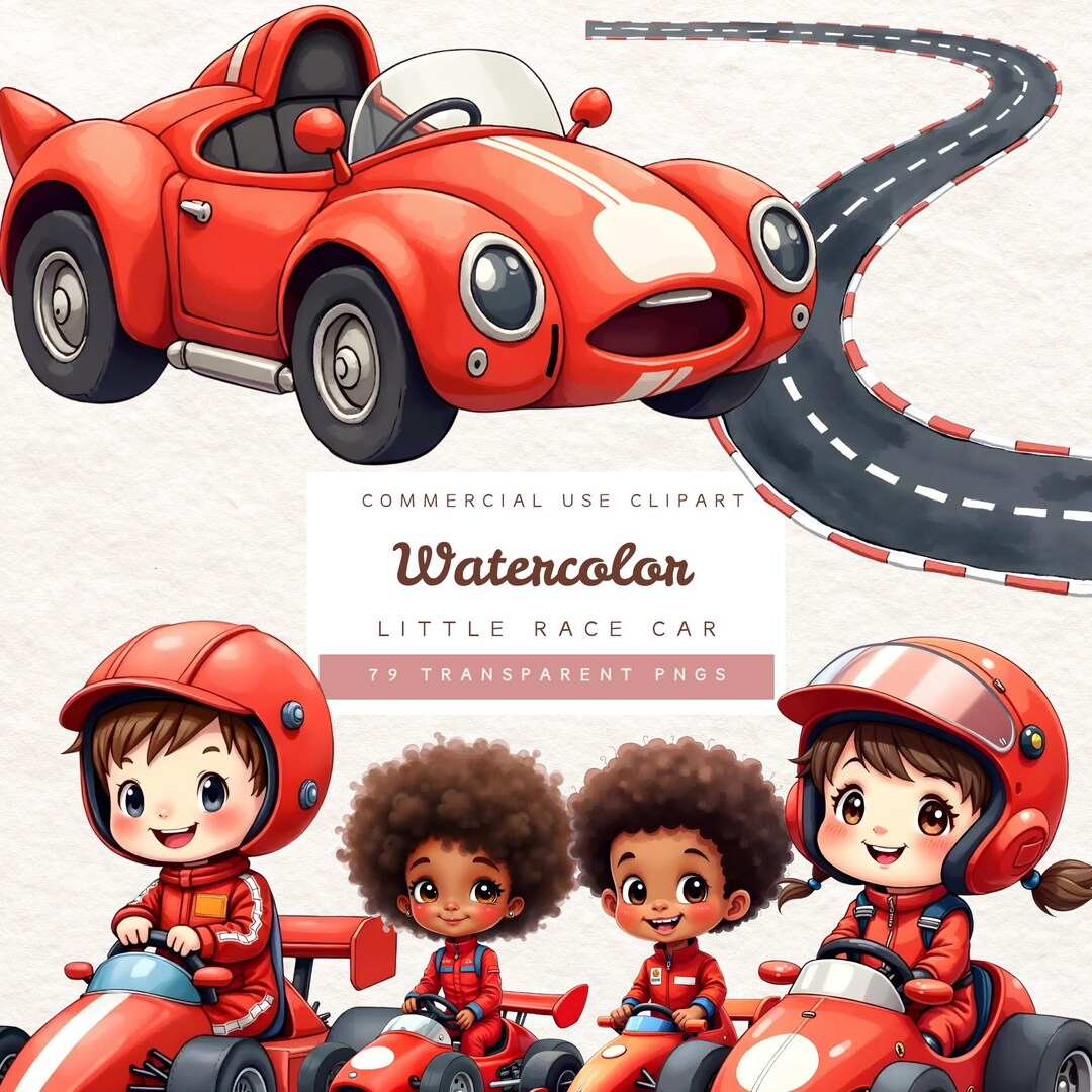 Watercolor Race Car Clipart PNG Little Red Racer for Kids Invitations ...