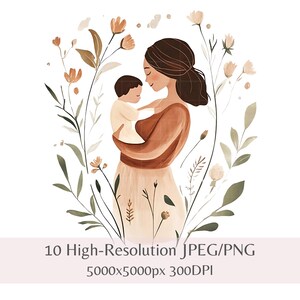 ボヘミアン風母の日クリップアートPNG – 10種類の母性アートデザイン、高品質ファイル、ママ昇華、印刷可能なクリップアート、即時ダウンロード