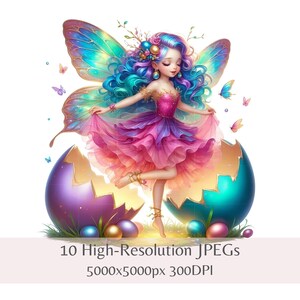 Clipart fée de Pâques, magie féerique de l'éclosion, 10 fichiers JPEG de haute qualité, sublimation, art imprimable pour chambre d'enfant, usage commercial, téléchargement immédiat