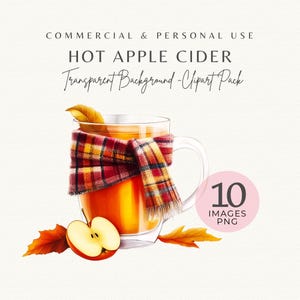 Sidra de Maçã Quente PNG - 10 Cliparts de Bebidas de Outono em Aquarela, PNGs de Alta Resolução para Cliparts de Bebidas para Imprimir, Scrapbooking e Artesanato, Download Instantâneo