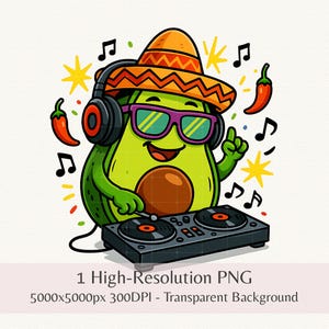 Cinco De Mayo Dj Avocado PNG, Aquarell mexikanische Fiesta Clipart, Avocado Sublimation, druckbare Cinco De Mayo Kunst, sofortiger digitaler Download