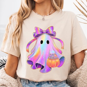 Iridescent Coquette Ghost PNG: Halloween Pumpkin Design (Digital Download)