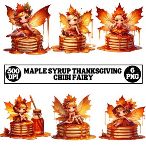 Thanksgiving Ahornsirup Fee Clipart, 6 hochwertige PNG-Dateien, süße Fee Sublimation für Tassen, Shirts & Kunsthandwerk, sofortiger digitaler Download