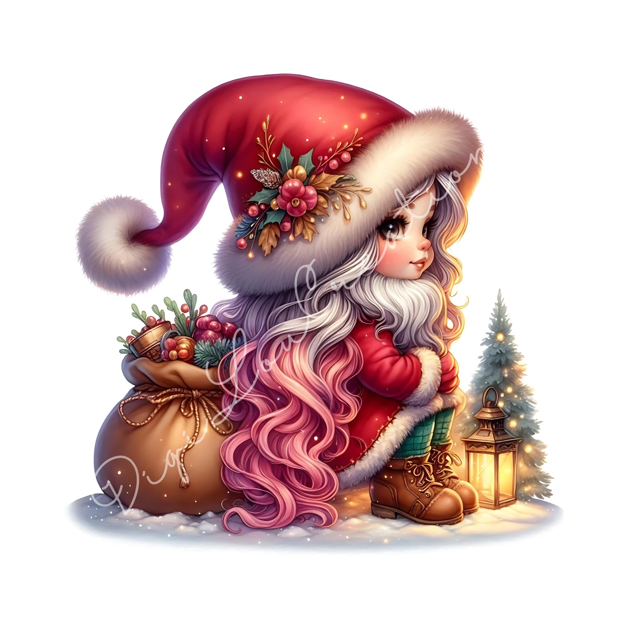 クリスマス ノーム クリップアート セット: 10 種類の水彩画風サンタ