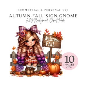 Bienvenue signe automne Gnome Clipart - 10 lutins aquarelle d'automne, JPEG haute résolution imprimable Gnome Clipart, scrapbooking et travaux manuels, téléchargement immédiat