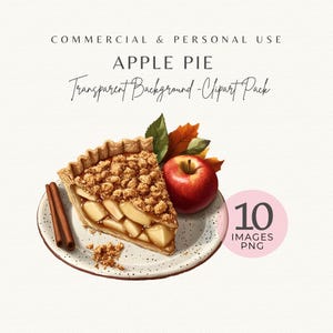 Torta de Maçã PNG - 10 Cliparts de Sobremesa de Outono em Aquarela, PNGs de Alta Resolução para Cliparts de Comida para Imprimir, Scrapbooking e Artesanato de Outono, Download Instantâneo