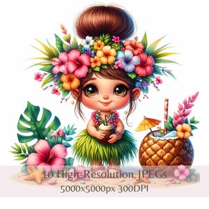 Clipart di una gnoma da spiaggia, 10 gnomi estivi tropicali ad acquerello, JPEG ad alta risoluzione per stampe per la cameretta dei bambini, scrapbooking e artigianato, download immediato