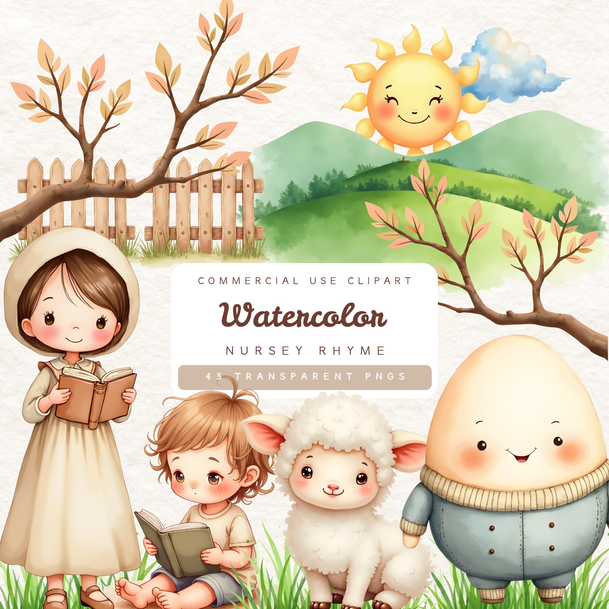 Nursery Rhyme Watercolor Clipart Mother Goose Storybook Illustration ...