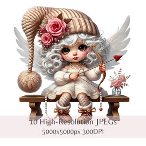Valentines Cupid Gnome Clipart | Set Of 10 High-Quality 300 DPI JPEGs | Whimsical Romantic Cute Cupid Fantasy Art | Holiday Digital Download