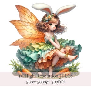 Clipart fée carotte, art fantastique printemps Pâques, 10 fichiers JPEG de haute qualité pour sublimation, chambre d'enfant imprimable, scrapbooking, téléchargement immédiat