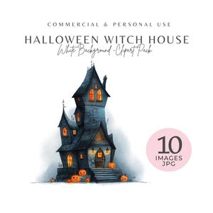Witch House Clipart Set - 10 Watercolor Spooky Halloween House JPEGs for Printable Decor, Paper Crafts & Scrapbooking, Digital Download