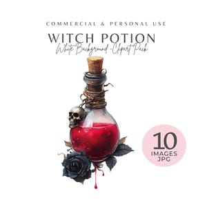 Witch Potion Clipart Set: 10 Watercolor Halloween JPEGs For DIY Crafts & Scrapbooking (Digital Download,300PI)