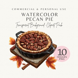 Torta de Nozes Pecã PNG - 10 Doces de Outono em Aquarela, PNGs de Alta Resolução para Clipart de Torta de Outono para Imprimir, Scrapbooking e Artesanato de Outono, Download Instantâneo