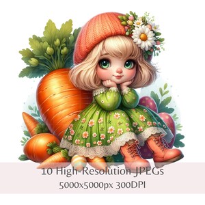 Clipart de nain de Pâques - 10 aquarelles de nain carotte, fichiers JPEG de haute qualité pour sublimation, travaux manuels imprimables, scrapbooking, téléchargement immédiat