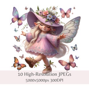 Schmetterling Fee Gnom Clipart, 10 Aquarell Frühling Fantasy Zwerge, Kinderzimmer druckbare JPEGs, Scrapbooking & Papierhandwerk Sofort Download