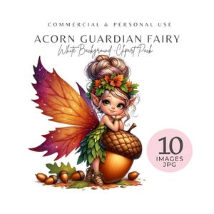 Watercolor Autumn Fairy Clipart: Acorn Guardian, Forest Illustration (Digital Download)