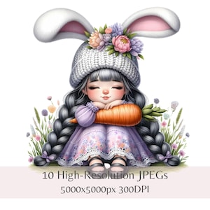 Easter Gnome Clipart, Easter Bunny Decor, 10 High-Res JPEGs, Watercolor Sublimation, Printable Clipart, Scrapbooking, Digital Download