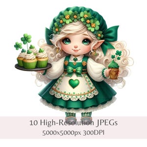 Clipart Saint-Patrick | Gnomes amoureux Shamrock | Lot de 10 fichiers JPEG 300 ppp de haute qualité | Art gnome de la Saint-Patrick | Téléchargement numérique