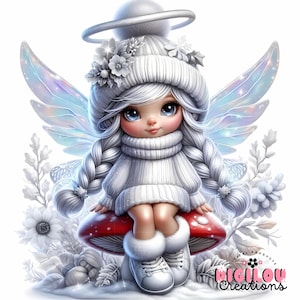 Clipart de ángel gnomo de invierno / 10 JPEG de alta calidad de 300 DPI / Arte de ángel de fantasía lindo y helado / Descarga digital navideña