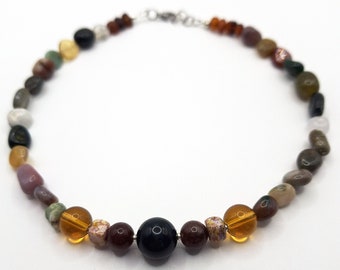 One-of-a-Kind Agate Choker | Earthy Nature Jewelry | Boho Gemstone Choker | Bohemian Summer Necklace | Hippie Tourmaline Necklace | Granola