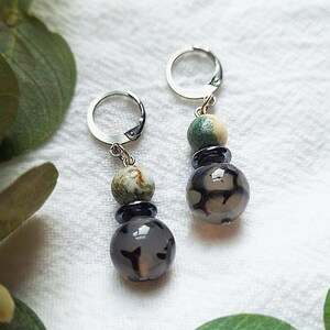 Handcrafted Spider Web Agate Earrings: Bohemian Grunge Gemstone Jewelry