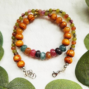 Rainbow Tourmaline Crystal Choker, Everyday Hippie Choker, Bohemian Gemstone Choker, Multicolor Granola Girl Necklace, Boho Summer Necklace