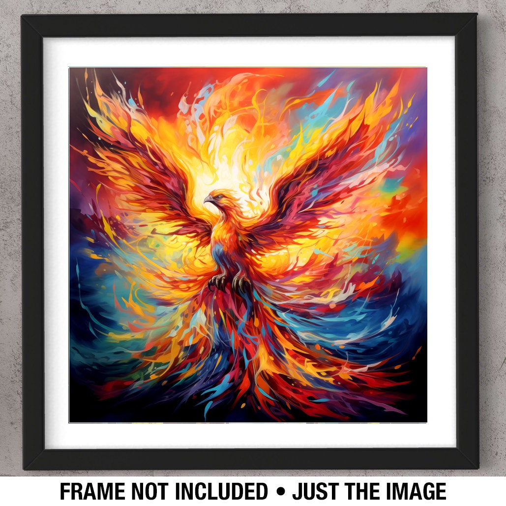 Phoenix Bird With Colorful Flames #1 Painting Print Giclée Wall Art ...