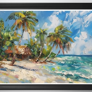 Caribbean Beach Scene at Impasto v1, High Res Wall Art Print Painting, Landscape, Puerto Rico (Not Framed)