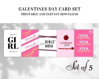 Galentines Day Card Set of 5 | Printable Card | Instant Download