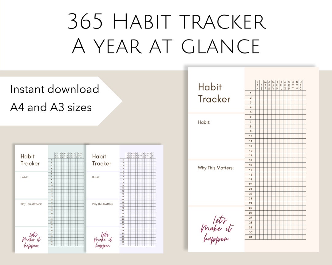 365 Habit Tracker 365 Day Habit Tracker Yearly Habit Tracker Printable ...